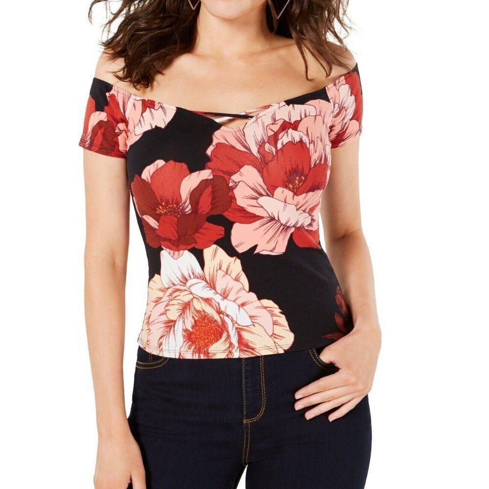 Guess Off Shoulder Top XS Radiant Poppy Floral 993